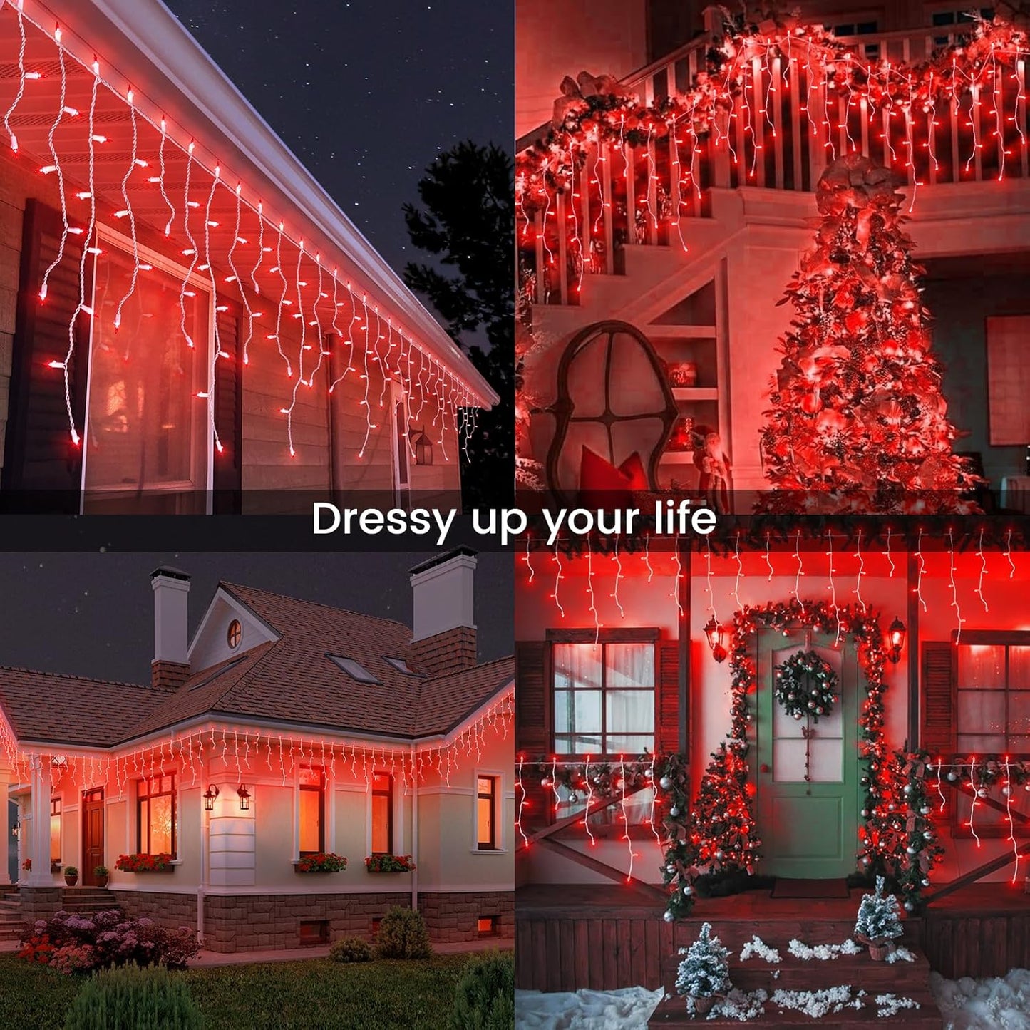 23FT 200Count Red Icicle Lights,White Wire Icicle Mini Lights Plug in with 40 Drops,Hanging Curtain Fairy String Light Connectable for Christmas Valentine's Day Halloween Party Decorations