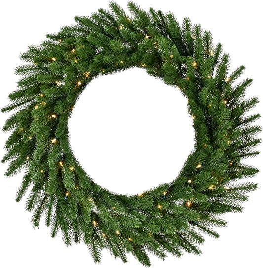 Fraser Hill Farm 36-in. Green Fir Wreath Warm White LED Lights | Battery Operated | Festive Christmas Holiday Decorations | Indoor Hanging Decor for Doors, Fireplace Mantels | FFGF036WR-5GR