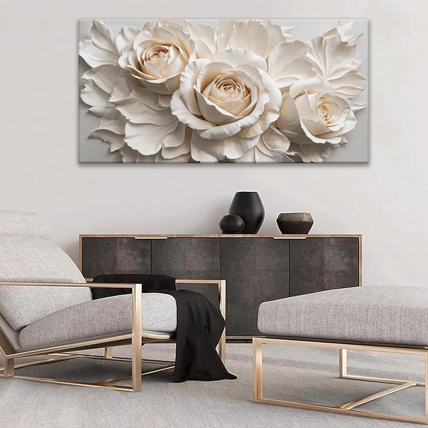 QSQ Wall Art For Living Room White Flower Wall Art Modern Canvas Art Wall Decor Home Wall Decor Suitable Flower Pictures For Bedroom Apartment Office Decoration Can Be Hung 24" X 48"