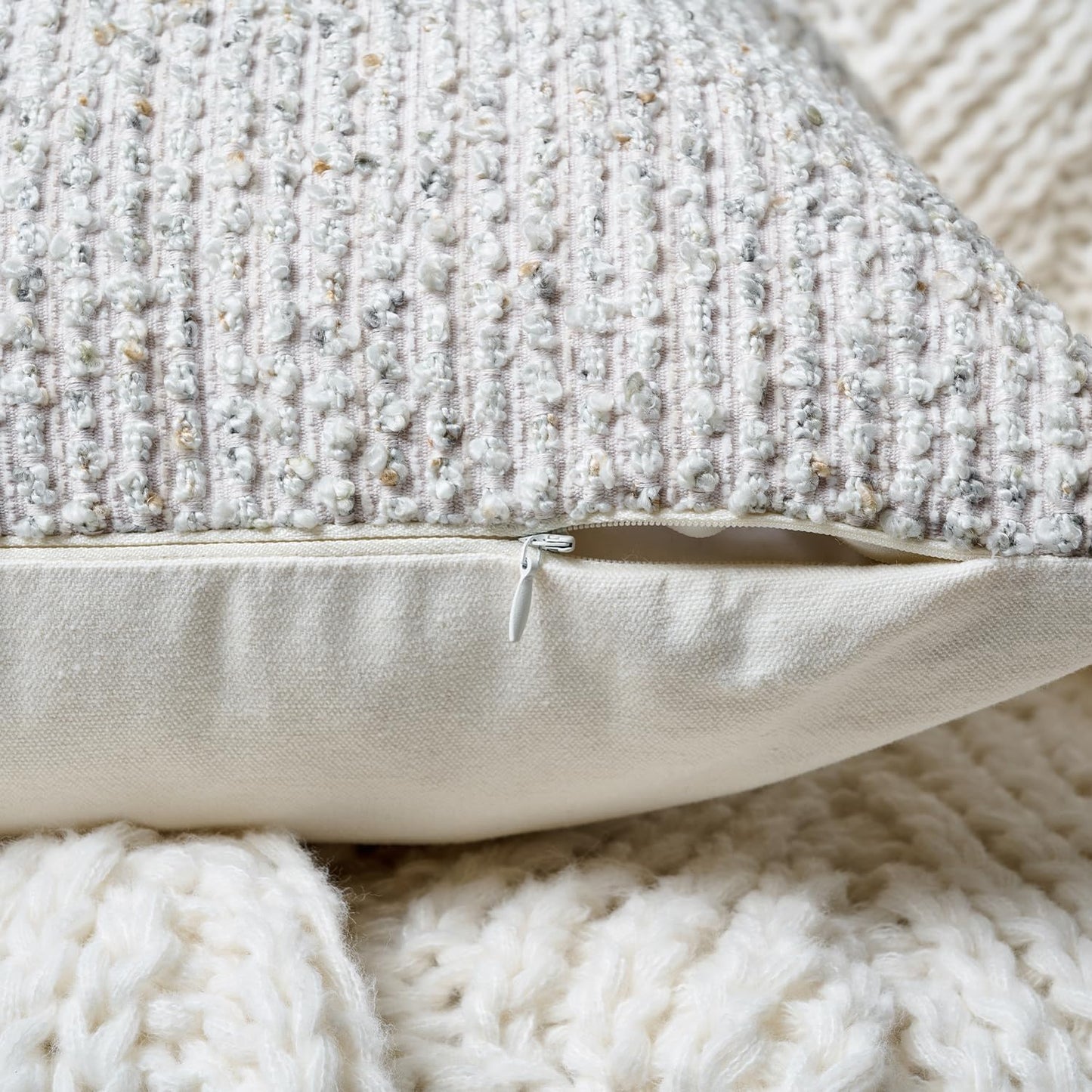 Striped Throw Pillow Covers 12x20 Set of 2 Cream Grey Textured Boucle Chic Morden Boho Accent Farmhouse Rectangular Lumbar Decorative Couch Pillow Covers for Home Decor Bed Sofa Living Room