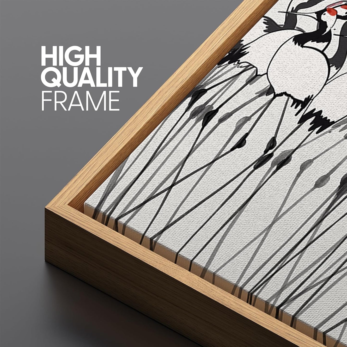 MUDECOR Extra Large Framed Canvas Print Wall Art Minimalist Crane Flock Japanese Ink Style Bird Illustrations Decorative Colorful Multicolor for Bedroom - 60"x30"