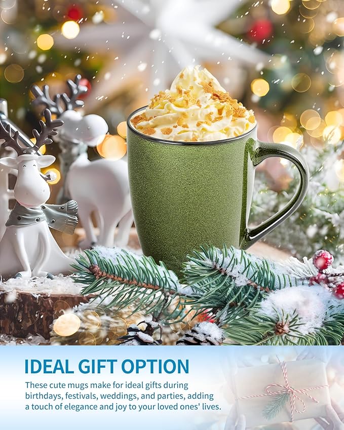 Ceramic Mugs 12oz,Large Ceramic Coffee Cups for Men, Women, Dad, Mom, Modern Coffee Mugs With Handle For Tea,Latte,Cappuccino,Cocoa. (Green 1 Pack)