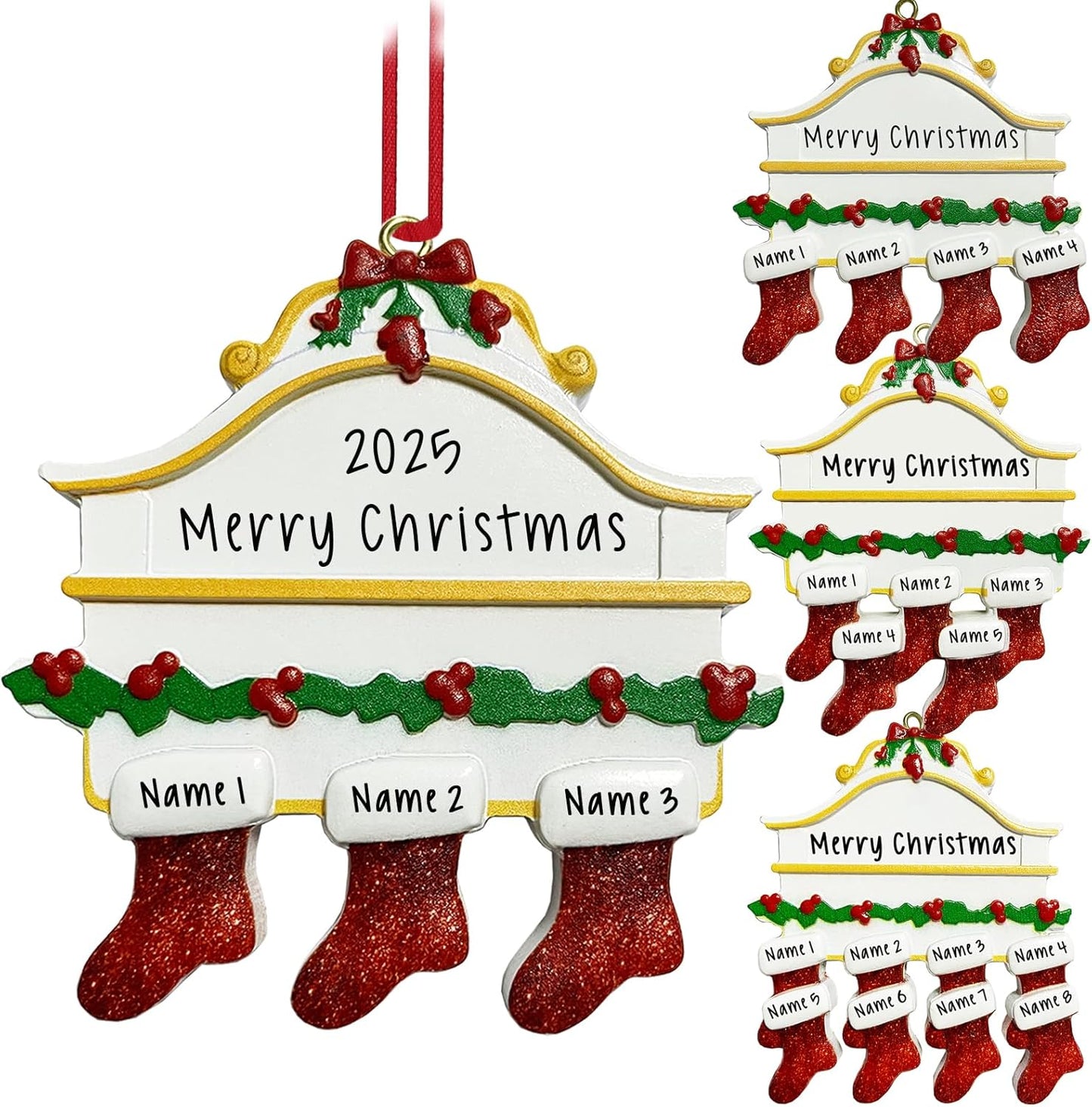 2025 Personalized Christmas Ornaments Family of 2/3/4/5/6/7/8,Custom Christmas Stoking Ornaments Deorations with Names,Customized Xmas Ornament Tree Deorations,Personalized Christmas Ornament Gifts