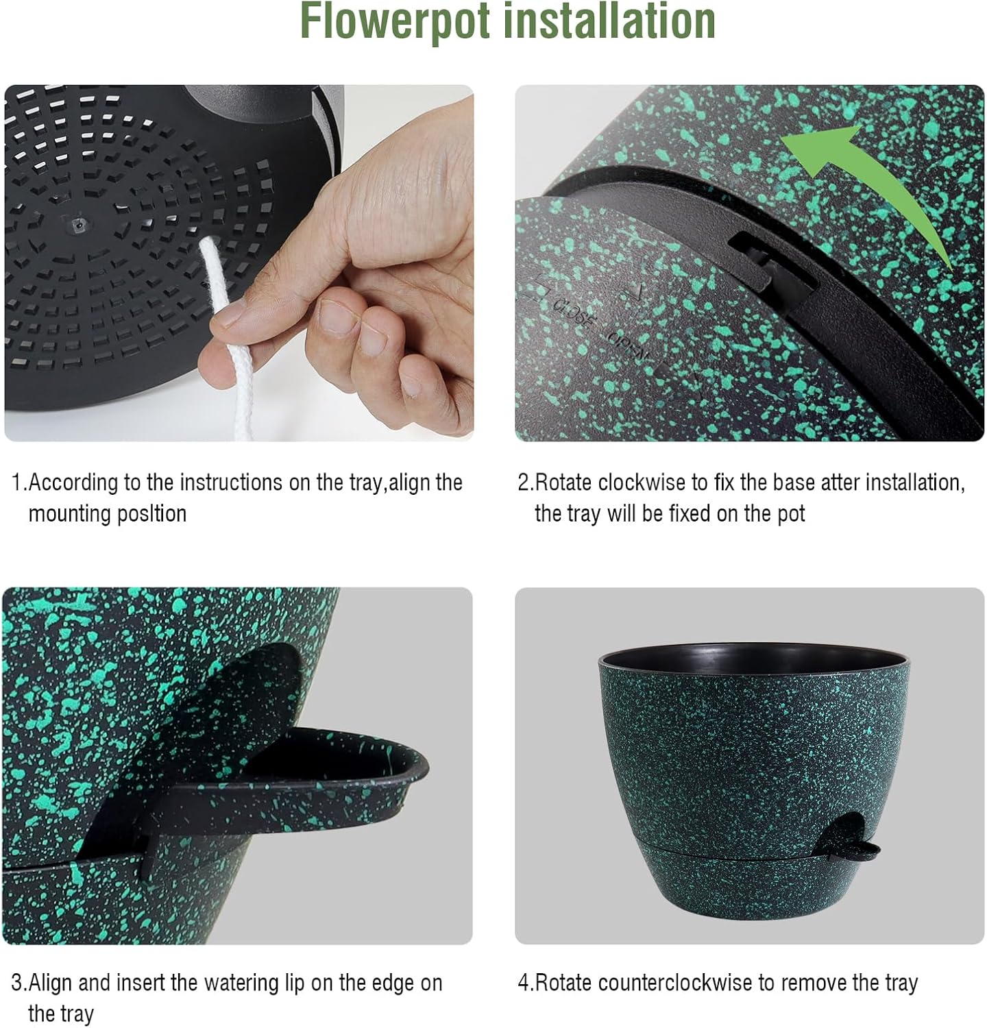 12/10/9 inch Large Self Watering Pots, Planter, Plant Pots with Mesh Drainage Holes for Indoor Outdoor Garden Plants, Plastic Flower Pots with Deep Reservoir, Black with Green Speckles