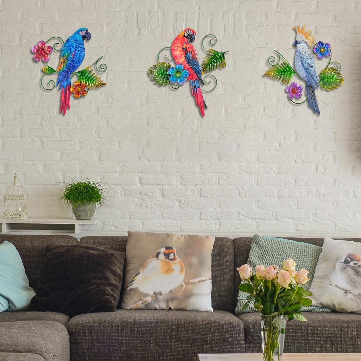 Yonivexis Metal Birds Wall Art Decor 3D Colorful Birds Sculpture Parrot Outdoor Hanging Decor Bird Wall Art Decorations Fence Patio Balcony Living Room, Style 5