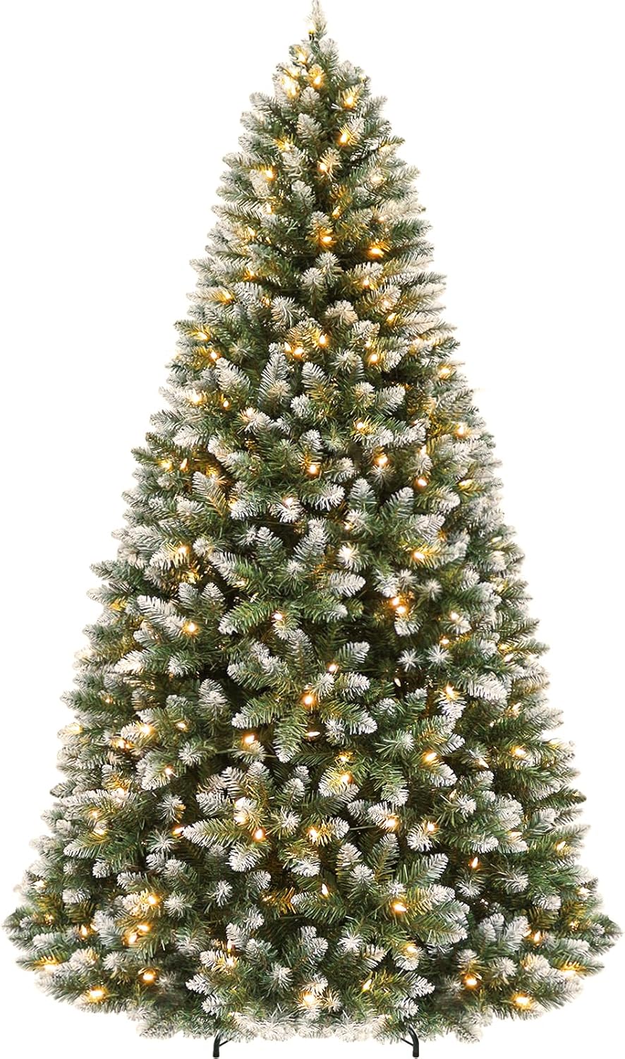 Hykolity 7.5 ft Prelit Christmas Tree, Artificial Christmas Tree with 350 Warm White Lights, 1446 Branch Tips, Metal Stand and Hinged Branches