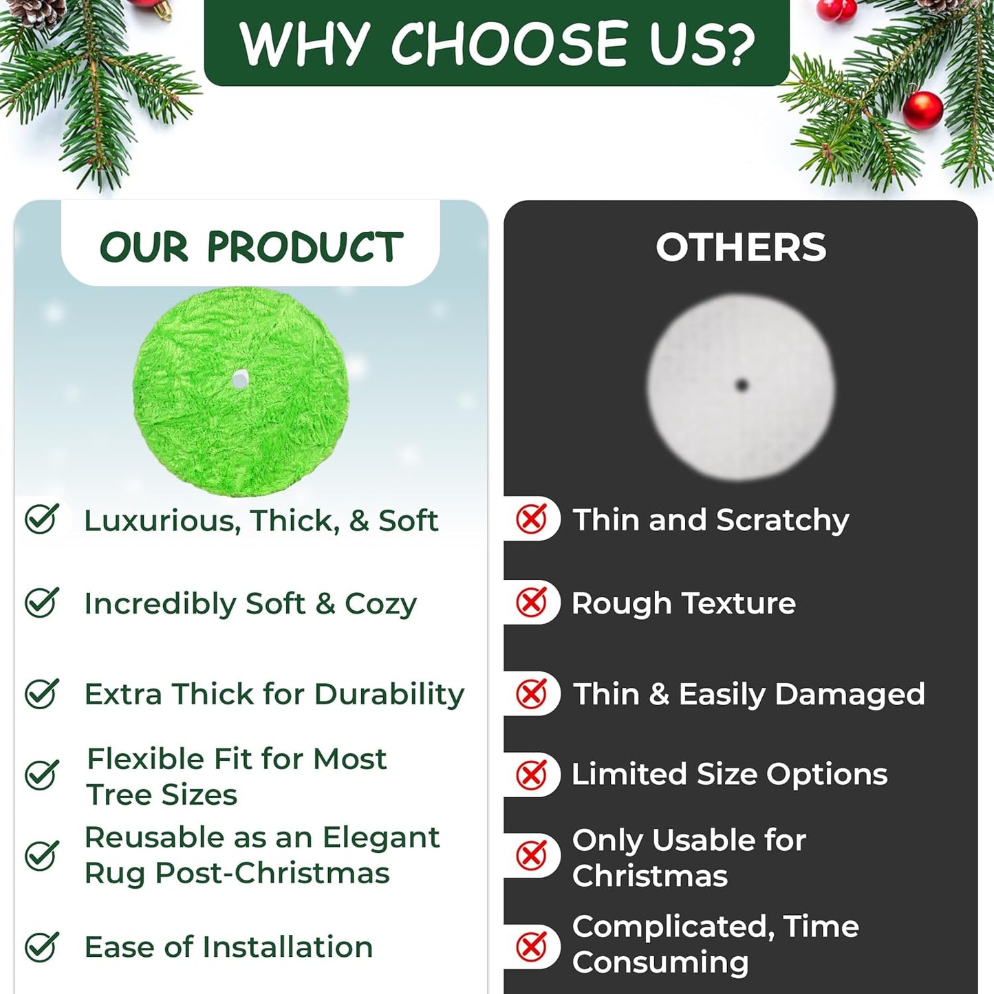 AOGU 36 Inch Faux Fur Christmas Tree Skirt Green Plush Skirt for Merry Christmas Party Christmas Tree Decoration