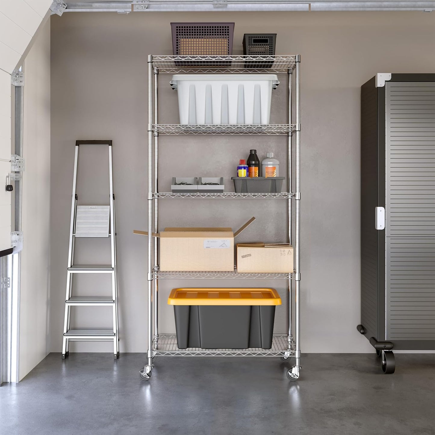 Seville Classics UltraDurable Heavy Duty NSF Solid Steel Wire Rack Storage Unit, Organizer for Garage, Warehouse, Office, Restaurant, Classroom, Kitchen, Silver, 5-Tier Shelving, 36" W x 14" D