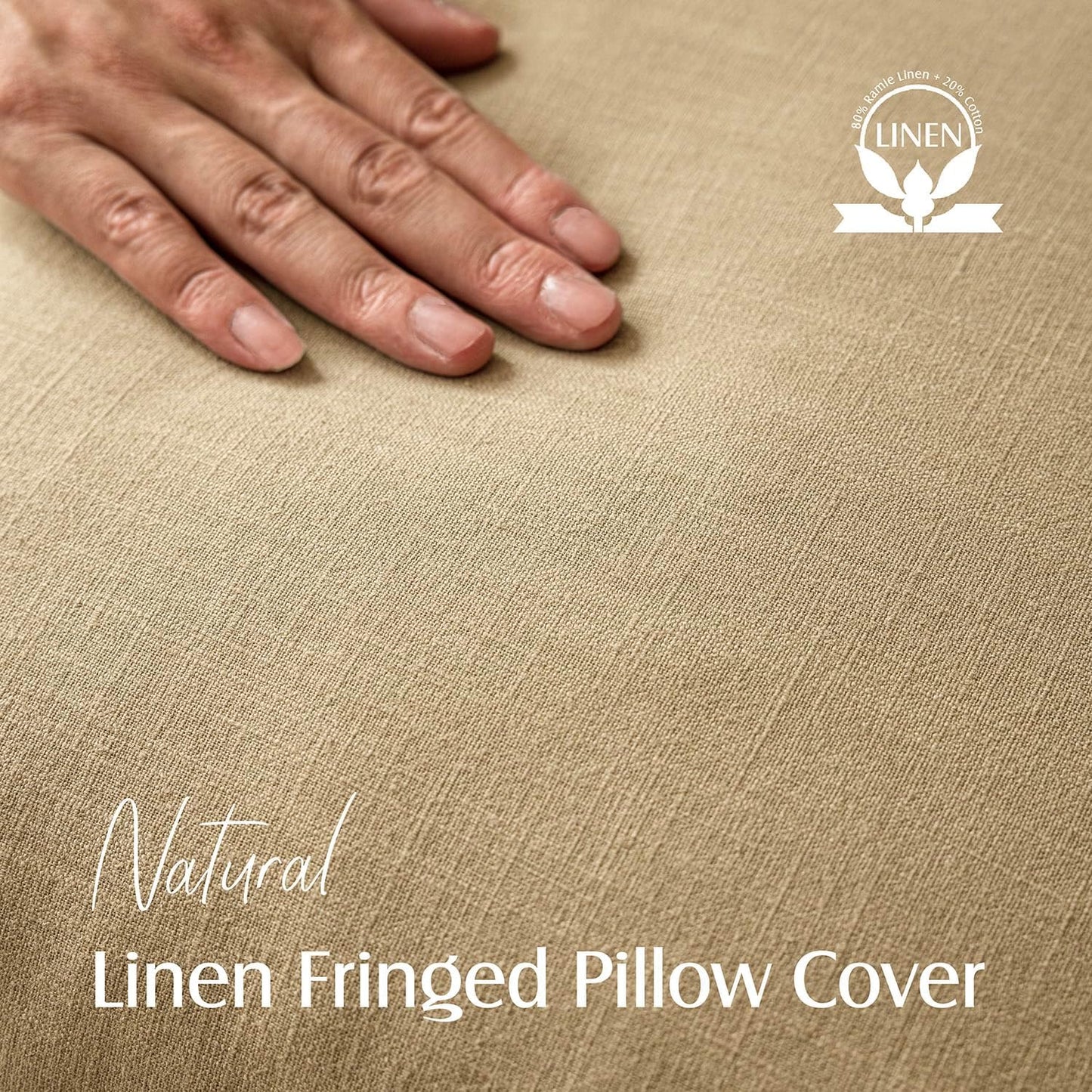 Foindtower Set of 2 Decorative Linen Fringe Throw Pillow Covers Boho Farmhouse Cushion Cover with Tassels Soft Accent Pillowcase for Couch Sofa Bed Living Room Home Decor,26×26 Inch,Light Khaki Taupe