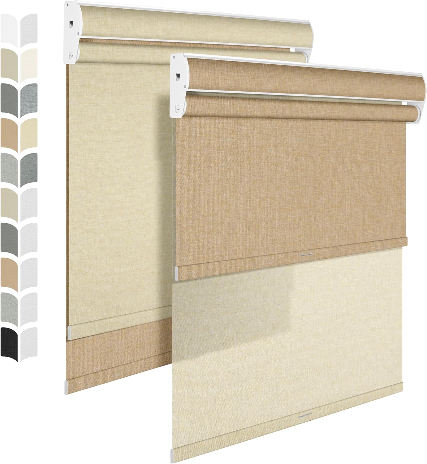 BERISSA Cordless Dual Roller Shades with Cassette Valance,Double Window Shades Blackout and Light Filtering Shades,Day and Night Roller Shades for Home Office Door.Linen Beige.67 W x 36" H