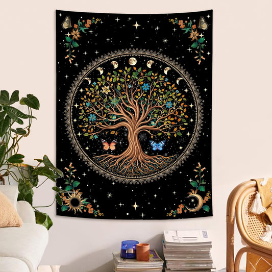 Lunerfex Tree of Life Tapestry Moon Phase Wall Tapestry, Green Tapestries for Bedroom Ceiling Tapestries Wall Hanging for Bedroom Living Room Decor Tree-4 44"x60"