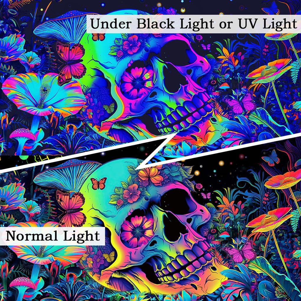 Xiaoput Skull Skeleton Tapestry for Bedroom, Glow in the Dark Black Light Poster, 60x40IN
