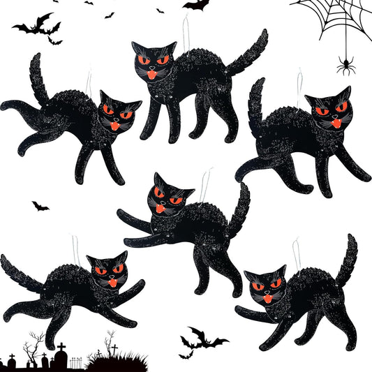 Jeyiour 6 Pieces Vintage Halloween Decor Halloween Jointed Scratch Cats Retro Black Cat Paper Cutouts Decoration for Home Classroom Office Wall Door Office Spooky Party Supplies