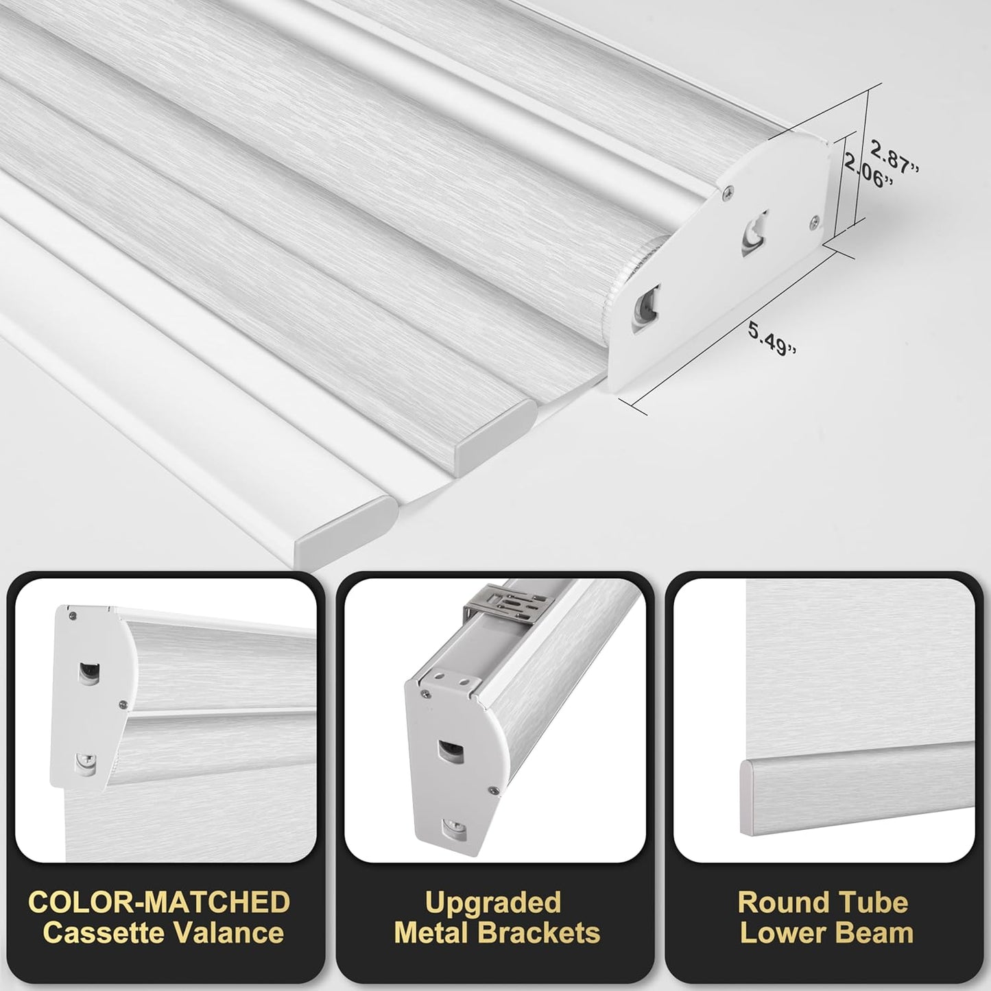 BERISSA Cordless Dual Roller Shades with Cassette Valance, Double Window Shades - Blackout and Light Filtering, Day and Night for Home Office Door. Striped Jacquard White. 35 W x 86" H