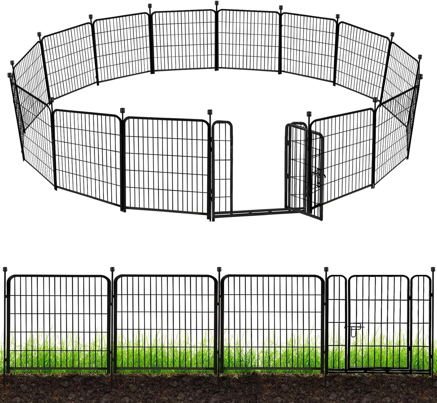 ADAVIN 32 in(H) Garden Fences and Borders,1 Gate+11 Panels Dog Fence Outdoor for Yard, Temporary Fence, Flower Garden Fencing, Heavy Duty Iron Metal Animal Barrier Fences,Total 26.6 Ft(L),Black