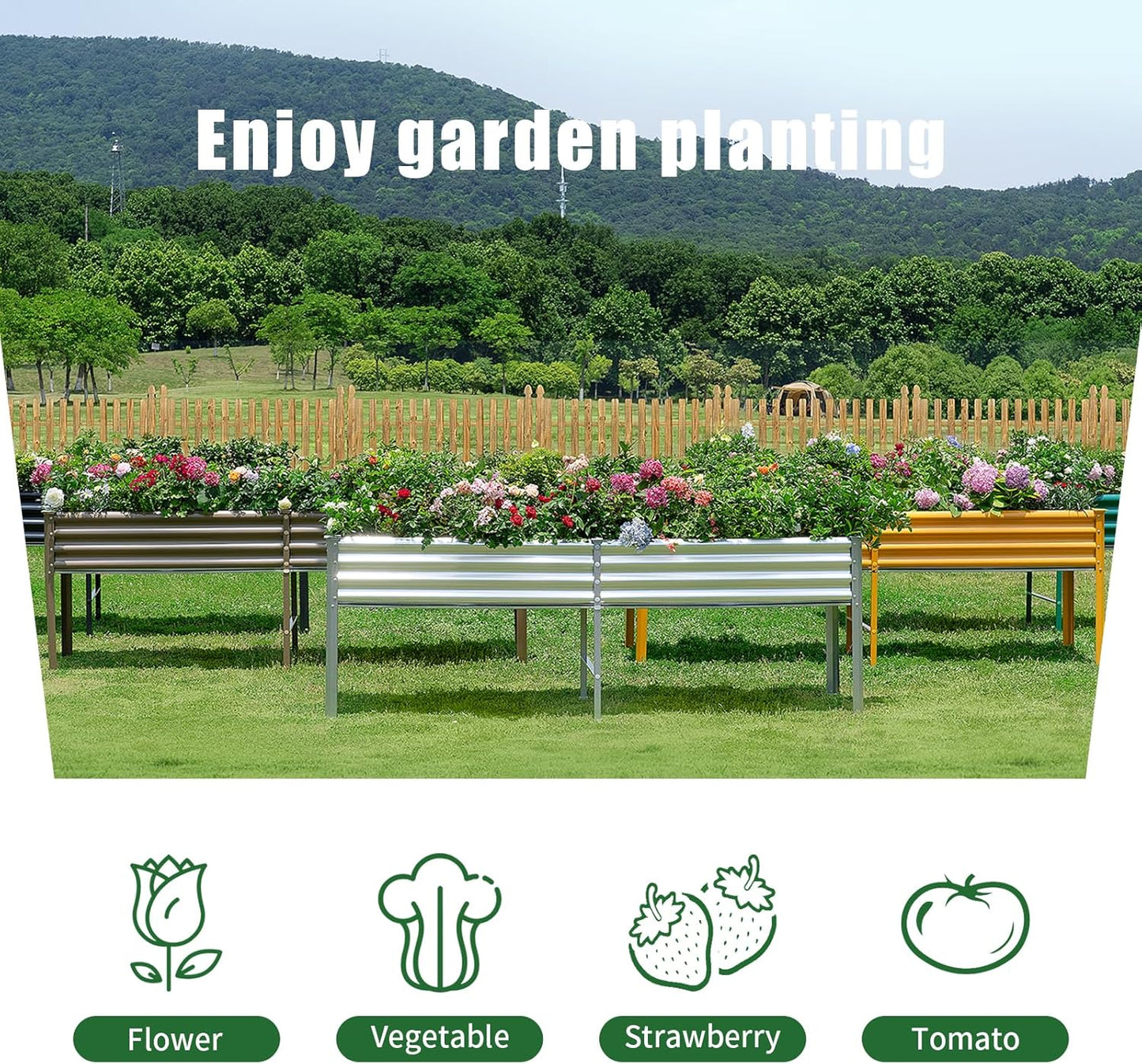 Land Guard Galvanized Raised Garden Bed with Legs, 96×24×32in Raised Garden Beds Outdoor with Drainage Holes, Planter Boxes Outdoor for Backyard, Patio, Balcony, 800lb Capacity, Cream Yellow