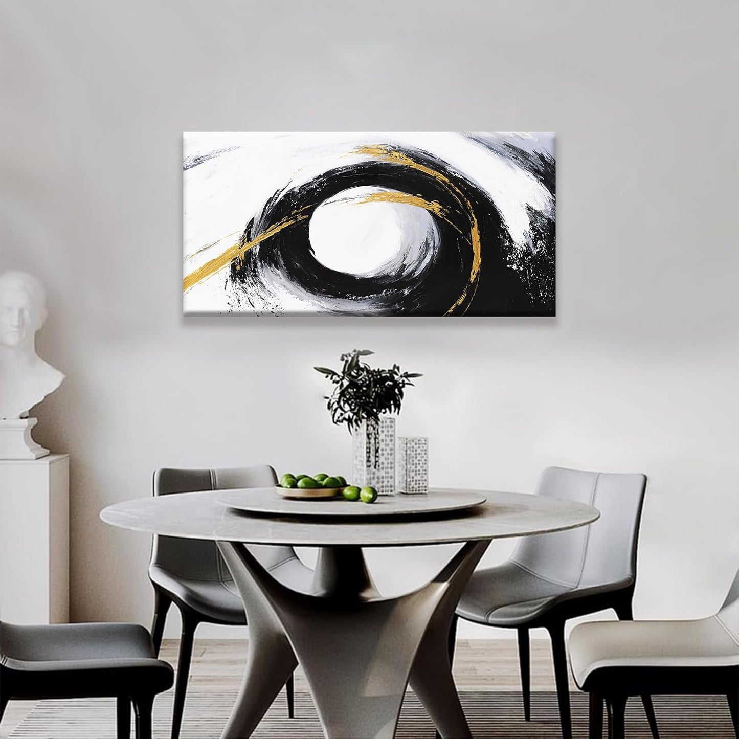 QSQ Abstract Wall Art Black And Gold Wall Art Modern Canvas Art Wall Decor Painting Artwork White Abstract Art Prints Pictures For Bedroom Office Home Decoration 20" X 40"