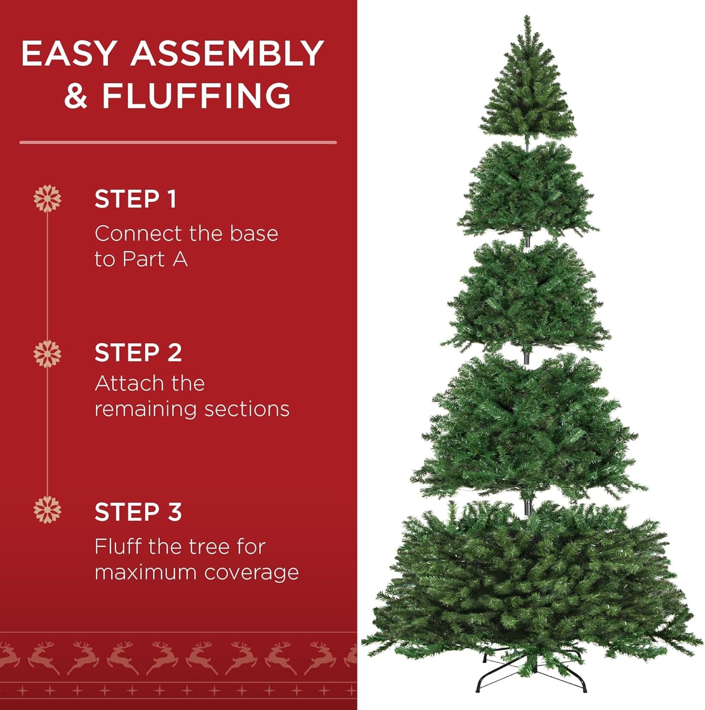 Best Choice Products 12ft Pre-Lit Spruce Artificial Holiday Christmas Tree for Home, Office, Decoration w/ 1,300 Incandescent Lights, 4,188 Branch Tips, Easy Assembly, Metal Hinges & Foldable Base