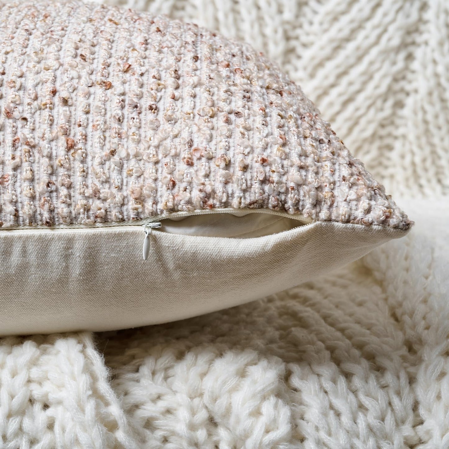 Striped Throw Pillow Covers 24x24 Set of 2 Beige Textured Boucle Chic Morden Boho Accent Farmhouse Square Decorative Couch Pillow Covers for Home Decor Bed Sofa Living Room