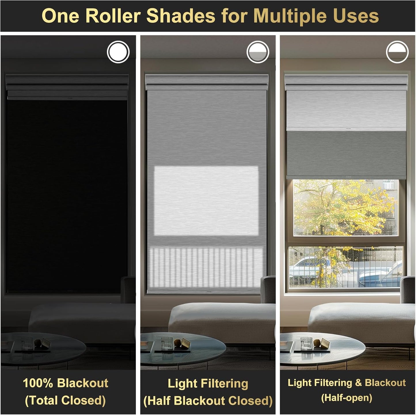 BERISSA Cordless Dual Roller Shades with Cassette Valance,Double Window Shades Blackout and Light Filtering Shades,Day and Night Roller Shades for Home Office Door.Grey and White.64 W x 80" H