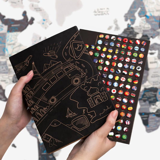 Handmade 3D Wood World Map Wall Art Large Wall Decor Track Your World Travels - Special For Home, Kitchen And Office (Pins, Flags Push Pins)