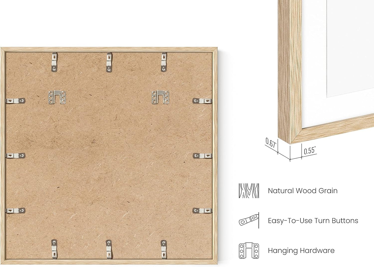 HAUS AND HUES Solid Oak Wood 20”x20” Picture Frames Matted to 16”x16” Set of 6-20x20 Wooden Gallery Frames for Art, Picture Frames 20x20, Photo Gallery Wall Frame Set, Bulk Frames (Beige Oak Frames)