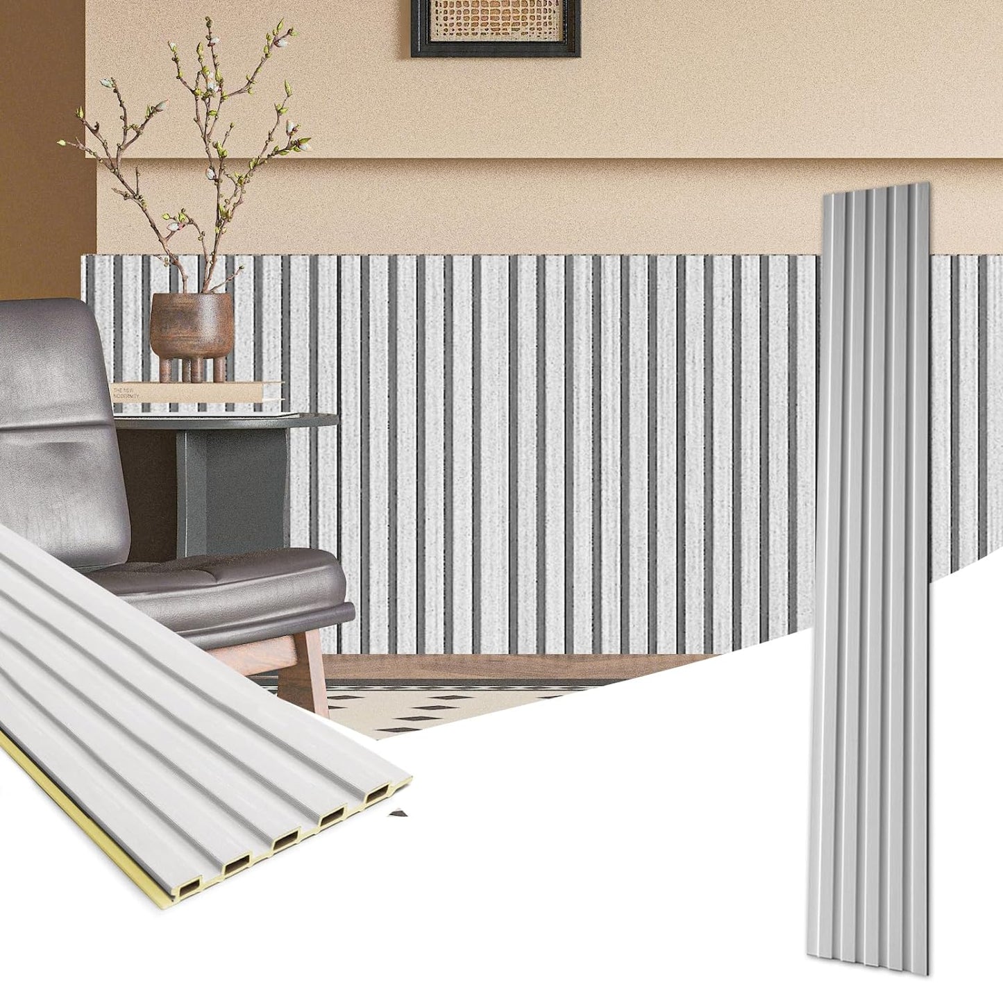 Art3d WPC Wainscoting Panels, 16-Pack 48 x 6 Inch 3D Wall Accents for Interior Wall Decor, Living Room, Bedroom, White