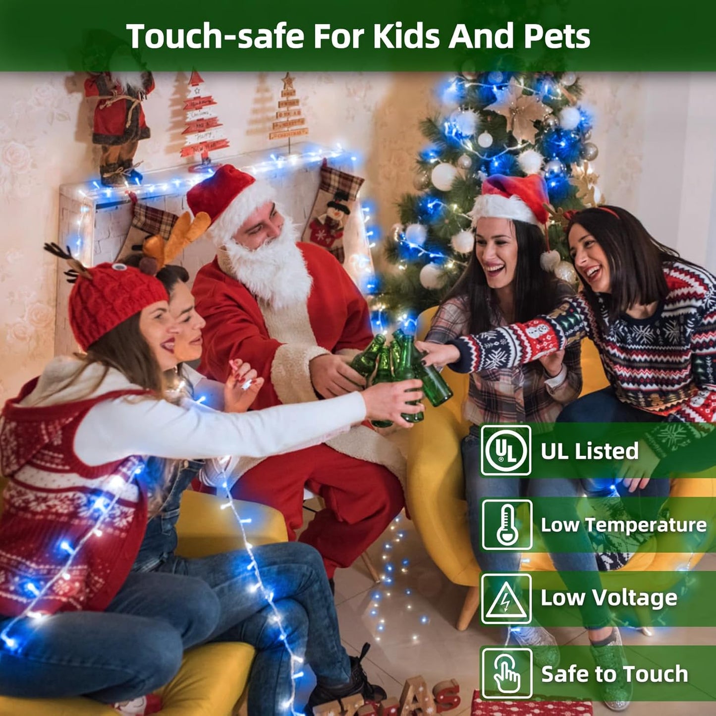 300LED Christmas Lights Outdoor Indoor Use, 12 Lighting Modes 75ft Christmas Tree Lights with Timer, Dimmable Blue Cool White LED StringLights Waterproof for Yard Wedding Party Holiday Blue&CoolWhite