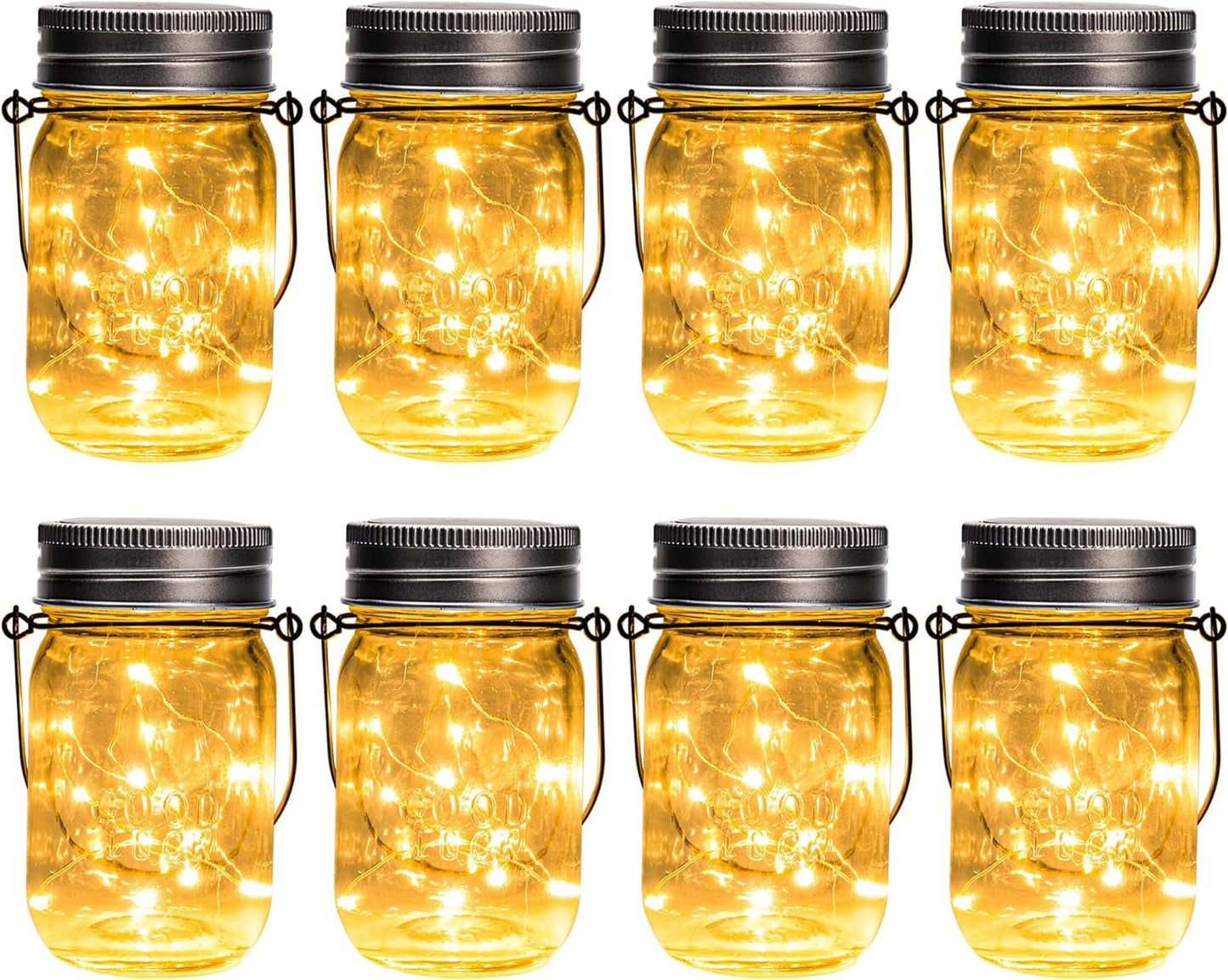 GIGALUMI Solar Mason Jar Lights, 8 Pack 30 Led String Fairy Lights Garden Lights Outdoor Waterproof Hanging Solar Lanterns for Outdoor, Garden, Patio, Lawn, Balcony Decoration