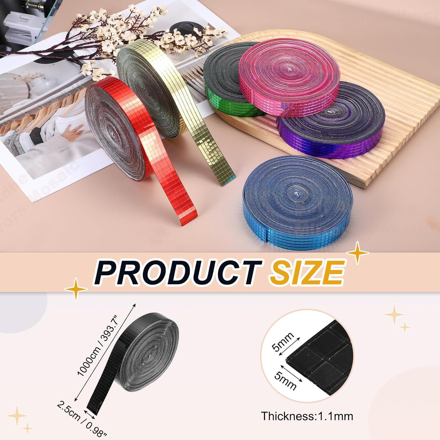 PATIKIL 5x5mm Self Adhesive Mirrors Mosaic Tiles, 10000 Pcs Square Mini Glass Mosaic Disco Tile Sticker for DIY Craft Disco Ball Party Decoration, Black