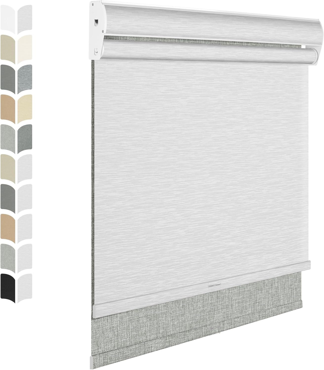 BERISSA Cordless Dual Roller Shades with Cassette Valance,Double Window Shades Blackout and Light Filtering Shades,Day and Night Roller Shades for Home Office Door.Linen Grey and White.53 W x 36" H