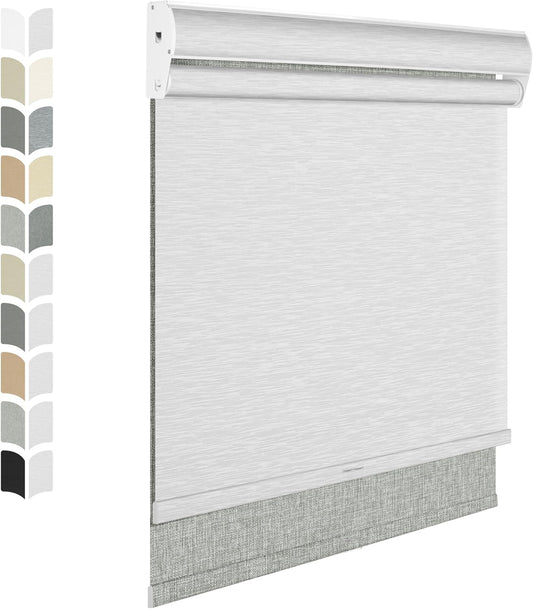 BERISSA Dual Roller Shades with Cassette Valance, Blackout and Light Filtering, Day and Night for Home Office Door. Linen Grey and White. 59 W x 64" H