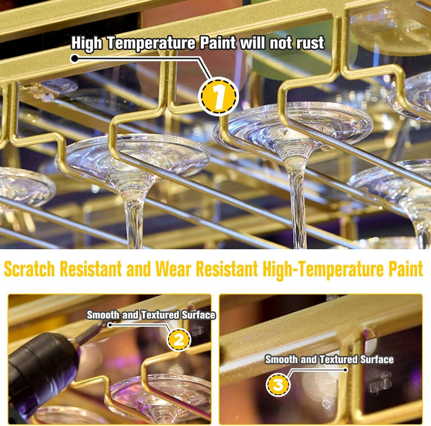 Ceiling Wine Hanger with Acrylic Board - Adjustable Iron Hanging Wine Glass and Bottle Rack - 31.5''x13.8'' Black