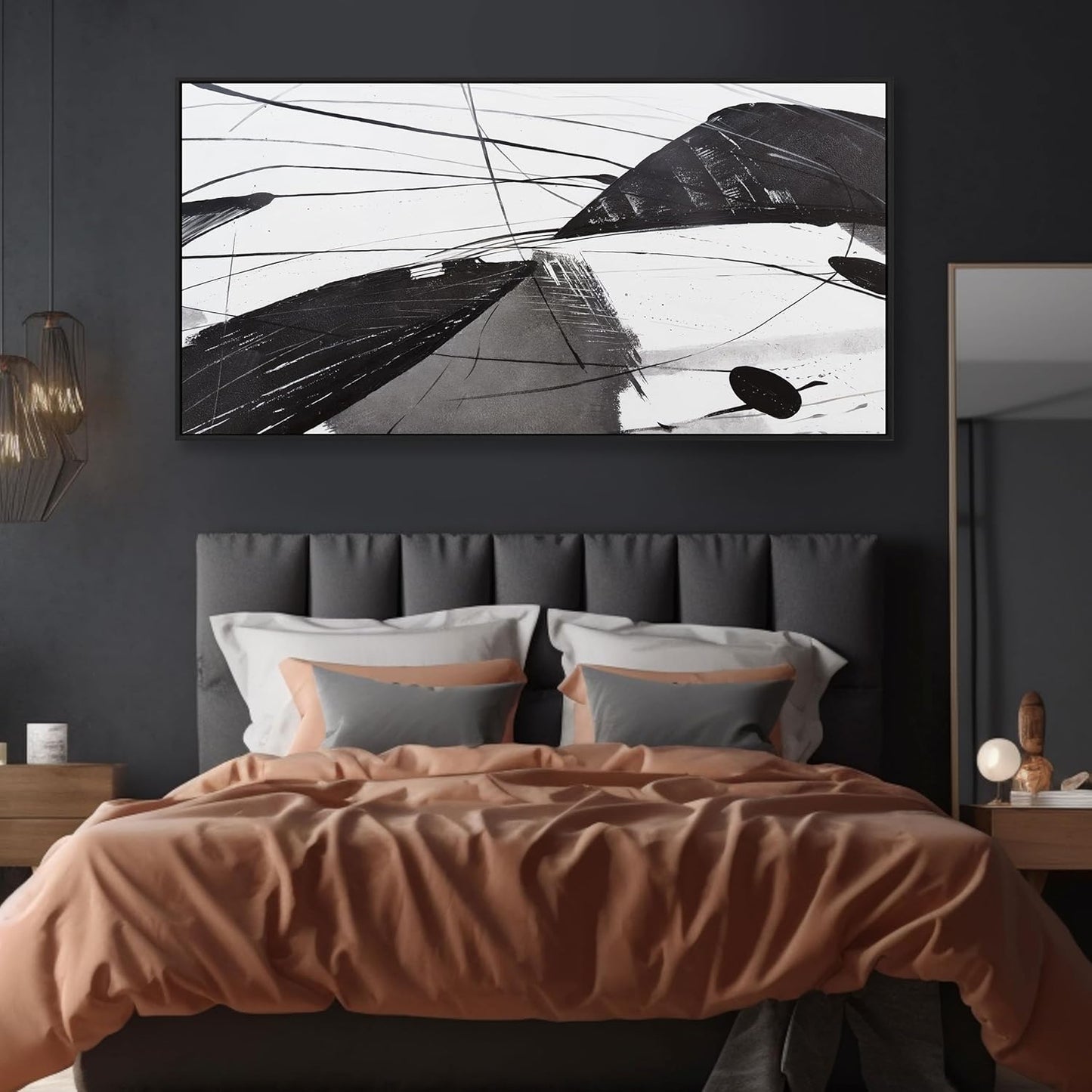 Abstract Wall Art Home Wall Decor Black and White Framed Canvas painting Abstract Artwork Modern Home Wall Decor for Living Room Bedroom Office 29"x58"