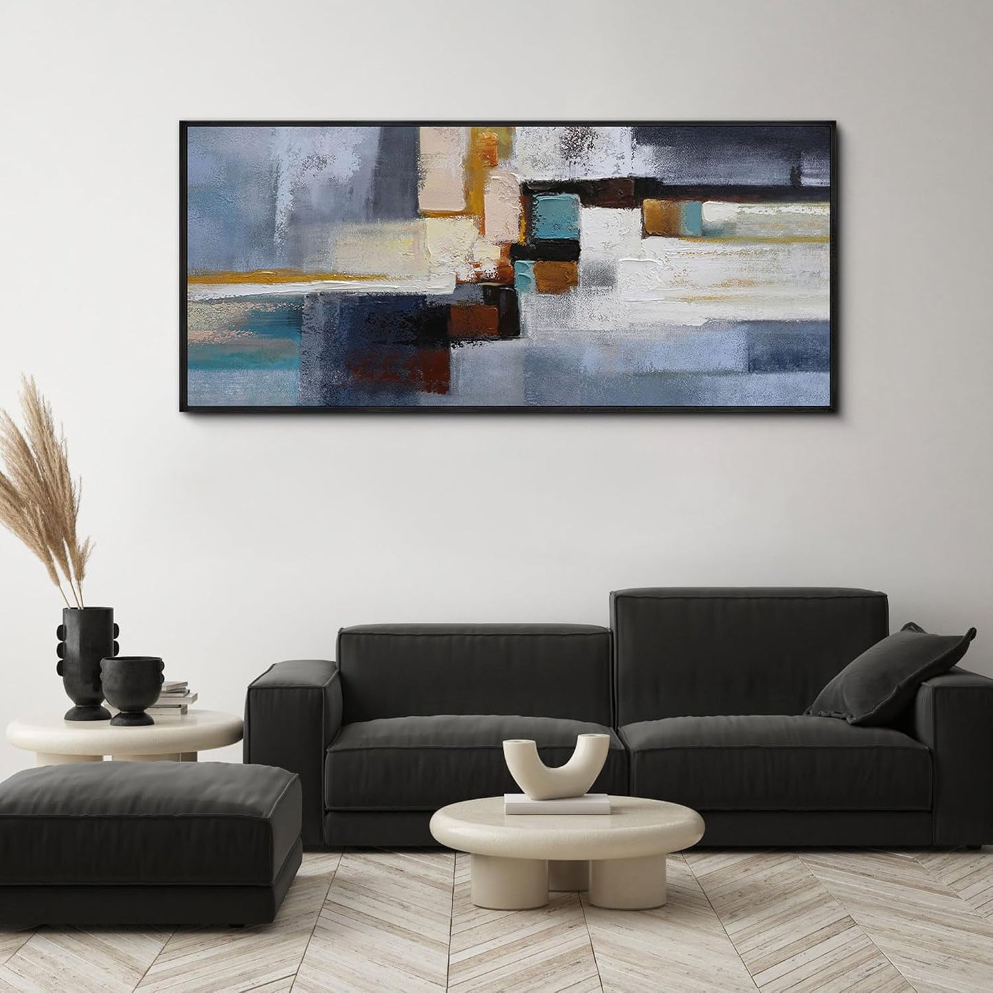 KLAKLA Large Canvas Framed Wall Art - Modern Abstract 70x31 Picture Artwork for Wall Black Frame Wall Art for Living Room Bedroom Office Painting Art