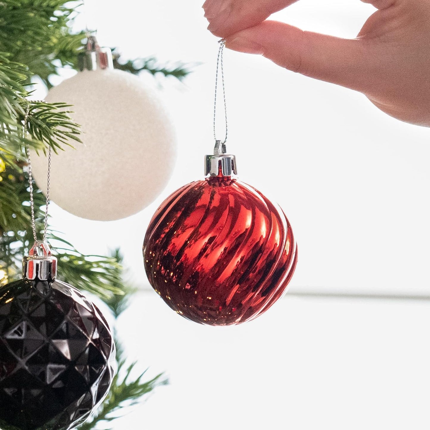 Valery Madelyn Christmas Ornaments Tree Decorations Set for Fall Halloween, 24ct Red Black Shatterproof Ball Ornaments, 2.36" Hanging Ornament Bulk for Xmas Holiday Party Decor