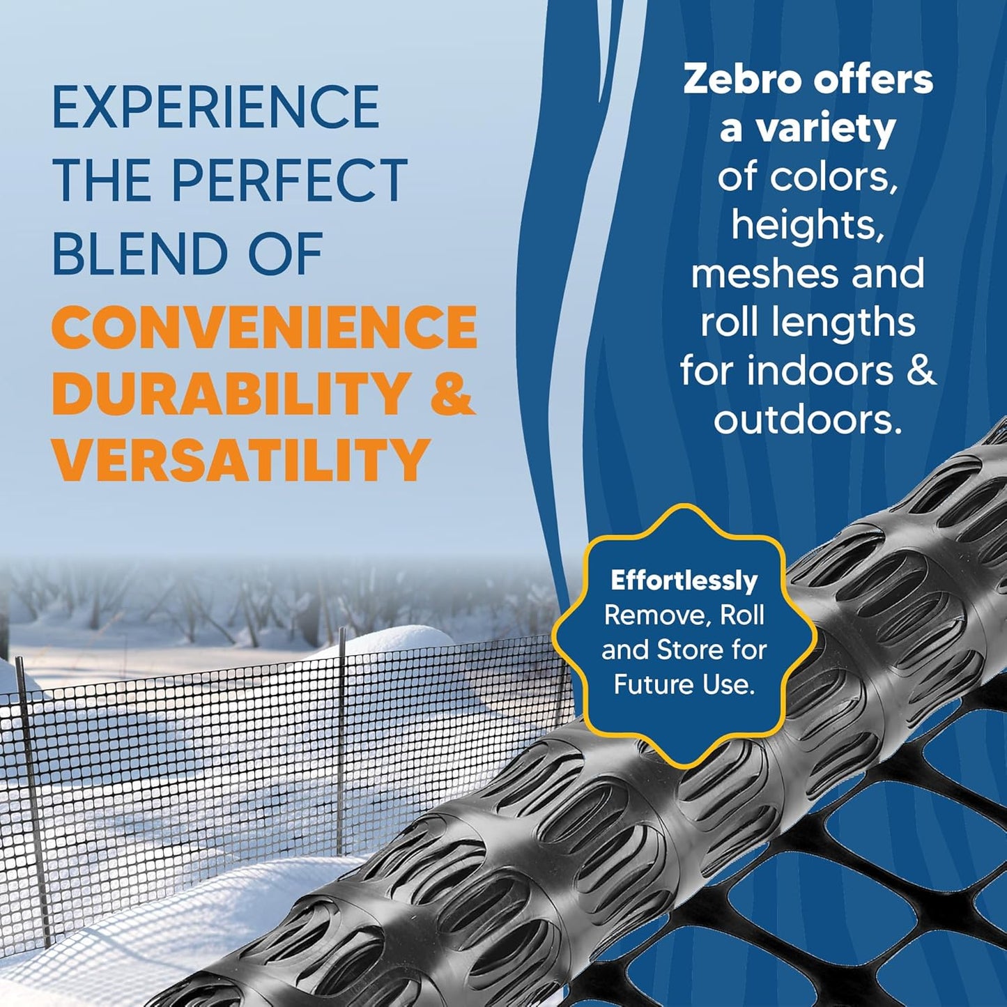 ZEBRO 4' x 100' Black Plastic Garden Fence Roll – Standard Duty Safety Netting for Snow, Poultry, Deer, Dogs – Reusable Outdoor Barrier for Yard, Landscaping, Animal Protection