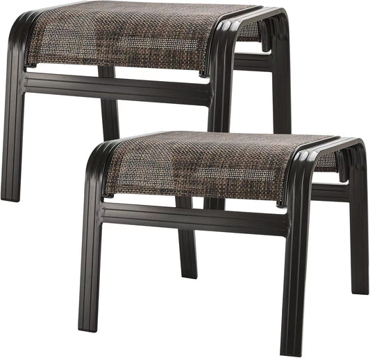 Patio Footstools Outdoor Foot Rest Aluminum Ottomans Samll Seat Wicker Furniture Patio Ottoman 2 Pieces Brown