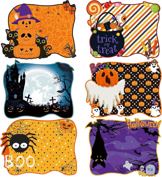 MCEAST 6 Pack Halloween Plastic Placemats Halloween Pumpkin Spider Ghost Waterproof Table Mats Assorted 6 Styles Halloween Party Table Decorations for Home Kitchen Dining, 16 x 12 Inches