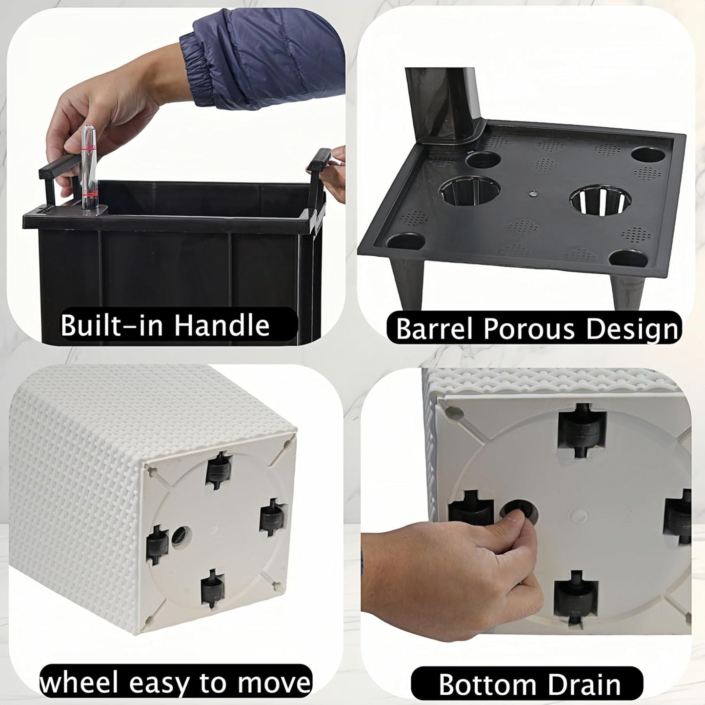 2Pcs 23in High Large Plant Pots Planter-Self-Watering,Modern Planter with Drain Holes,Water Level Monitor,Inner Bucket for Indoor/Outdoor Front Porch Patio,Black Rattan