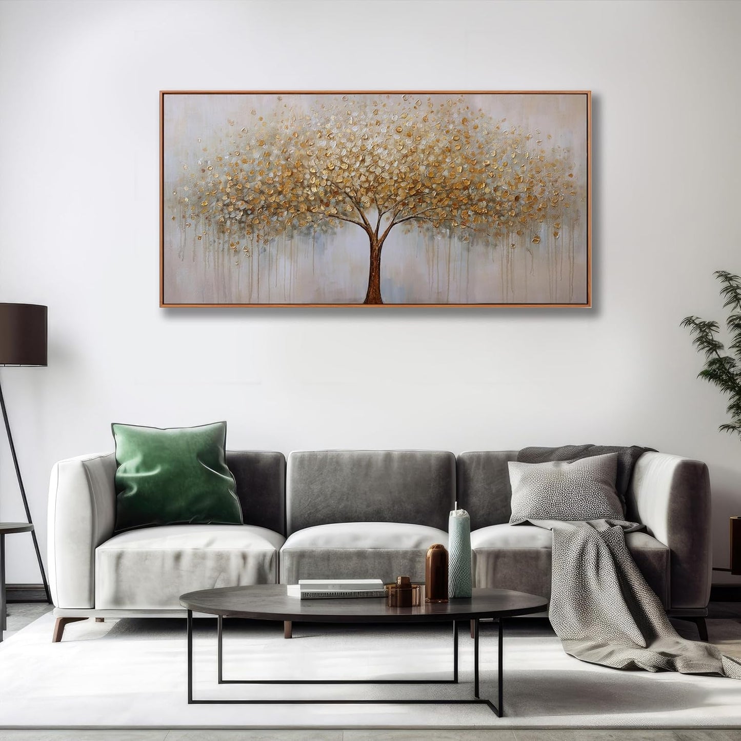 Wall Art Abstract Gold Tree of Life Framed Modern Artwork Canvas Painting Textured Tree Pictures Wall Decor for Living Room Bedroom Dining Room Home Office Decor 24"x48" with Framed
