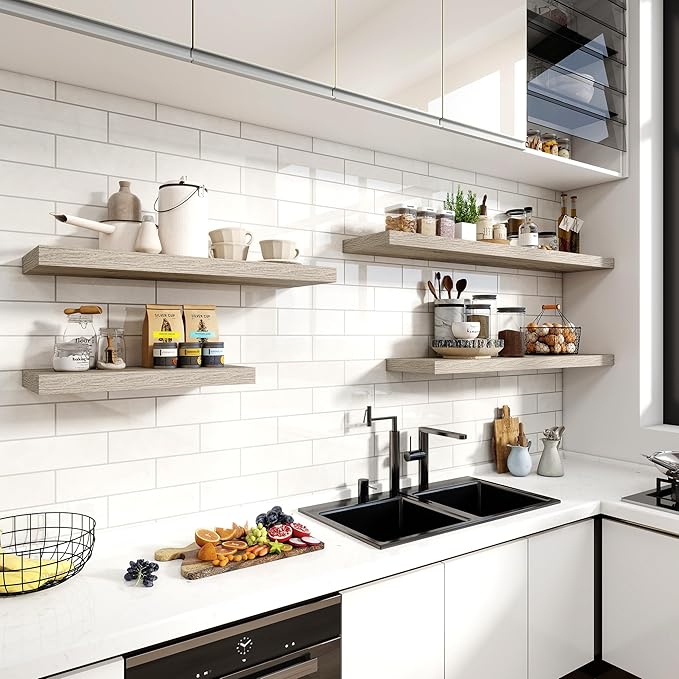 24 Inch Floating Shelves, 11.6 Inch Deep Floating Shelves for Wall, Floating Shelf with Invisible Brackets, Deep Shelves for Bathroom, Bedroom, Living Room, 2 Pack, Vintage Gray Oak