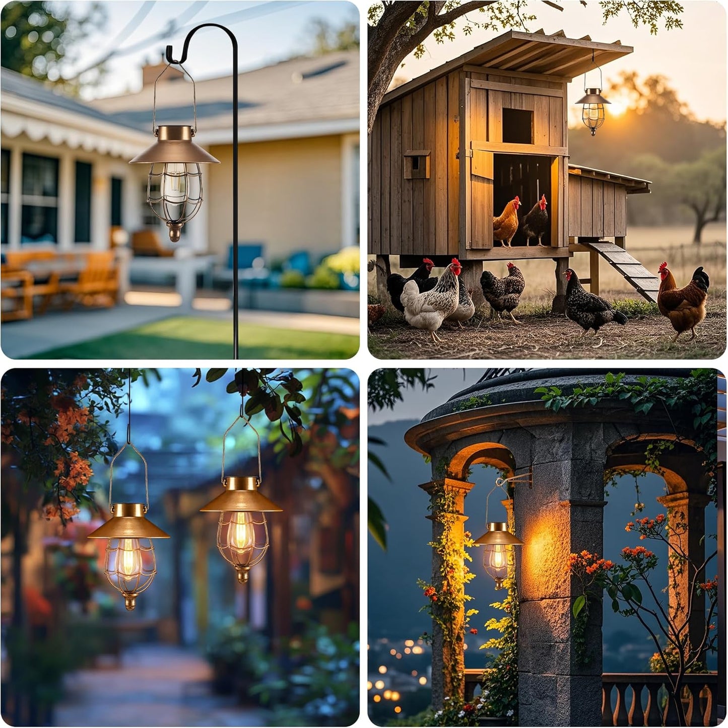 pearlstar 2 Pack Solar Lantern Outdoor Hanging Light Waterproof Metal Solar Lamp for Yard Garden Pathway Patio Porch Decor(Copper)