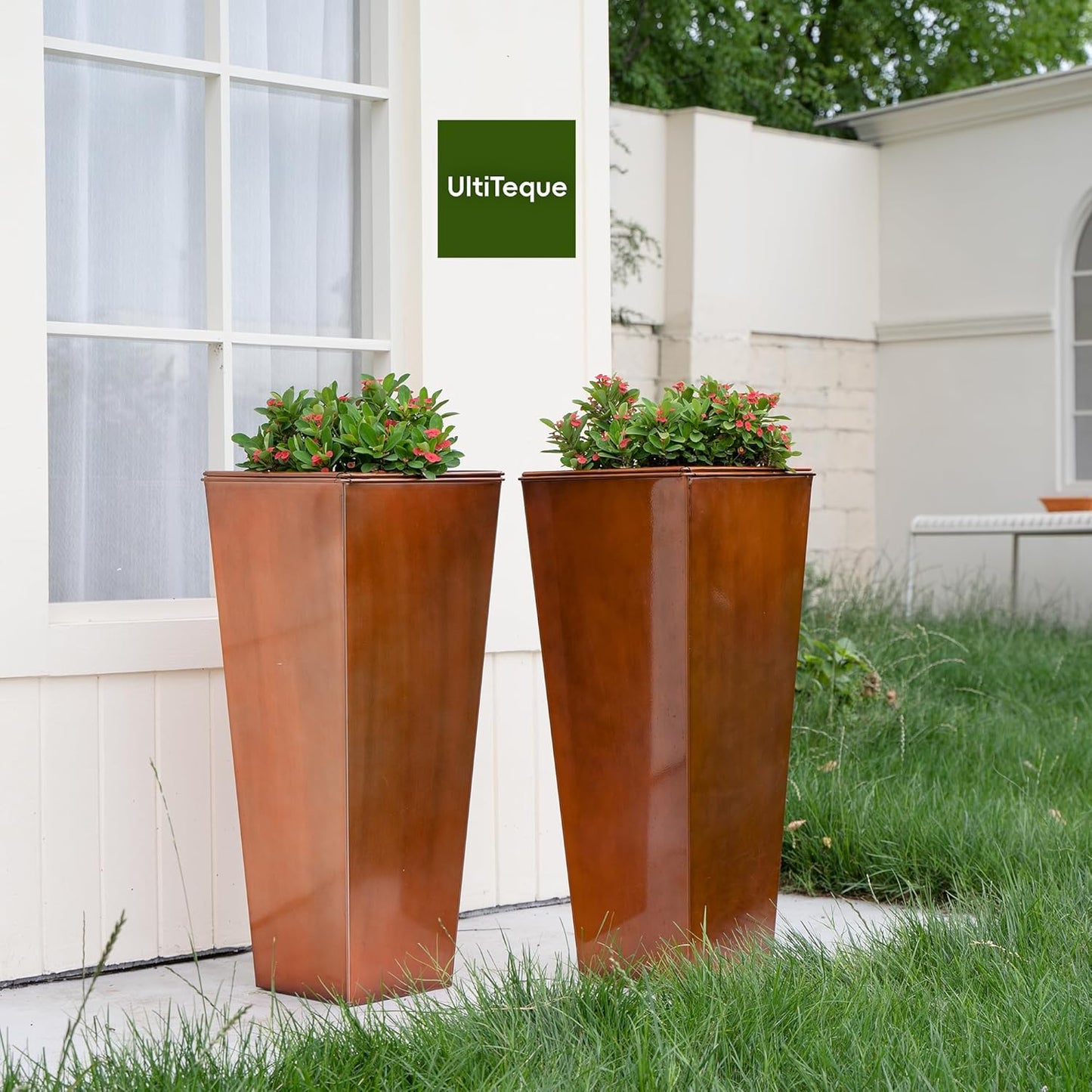 28in Tall Metal Copper Square Planter Galvanized Steel Metal Planters for Outdoor/Indoor/Patio Deck Garden Entrance Planter