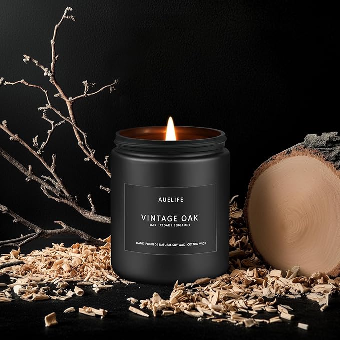 Scented Candles for Men | Vintage Oak Candle - Candle for Men, Manly Candles for Home Scented, Man Gifts for Him/Friend -7oz Black Jar