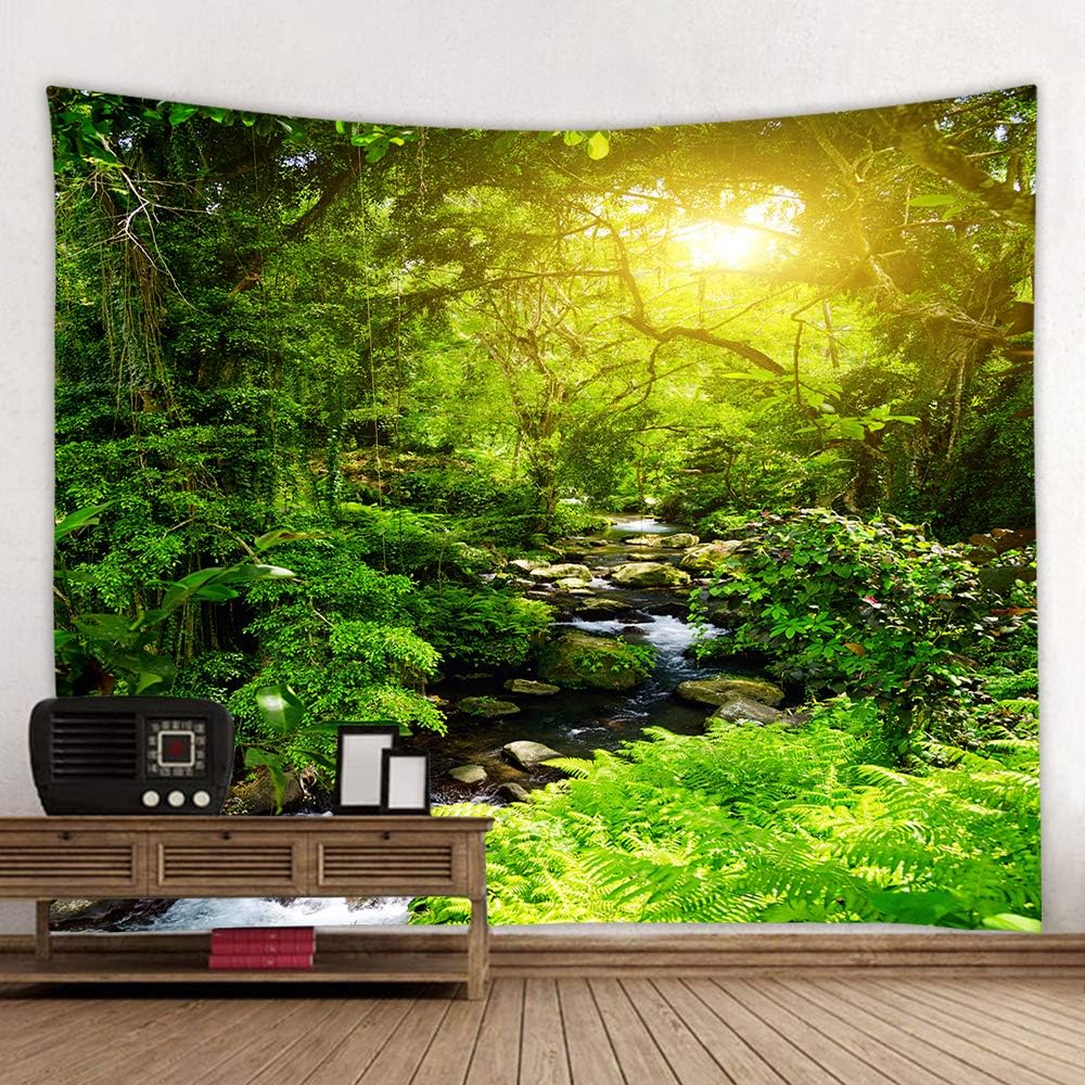 Llamazing Forest Creek Landscape Tapestry - Home Decor for Living Room and Bedroom - Magic Curtain (90.5''L70.8''W)