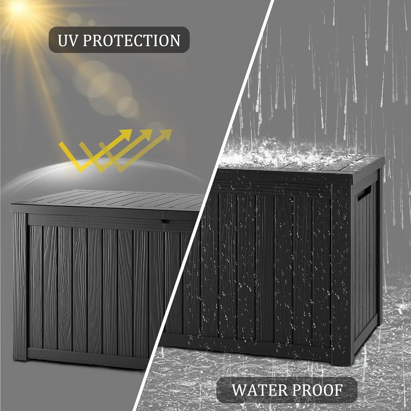150 Gallon Lockable Resin Deck Box, Waterproof & UV-Resistant Outdoor Storage Box for Outdoor Cushion Storage, Garden Tools & Pool Accessories Storage, Black
