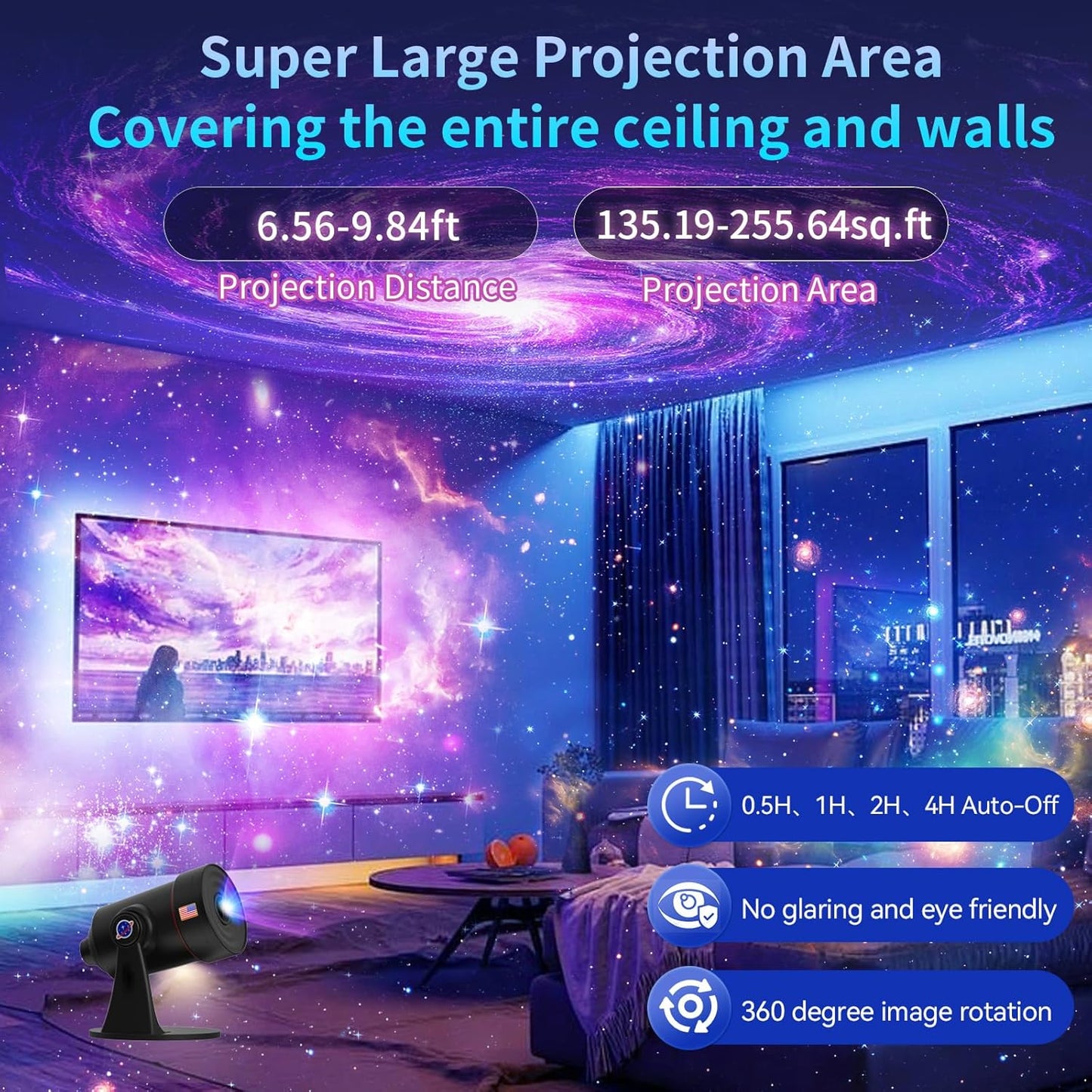 [2025 Upgraded] Galaxy Projector, HD Brighter Wider Projection Planetarium Star Projector with 7-Color Night Light Realistic Starry Sky Space Solar System Moon Nebula for Bedroom Ceiling Room Decor