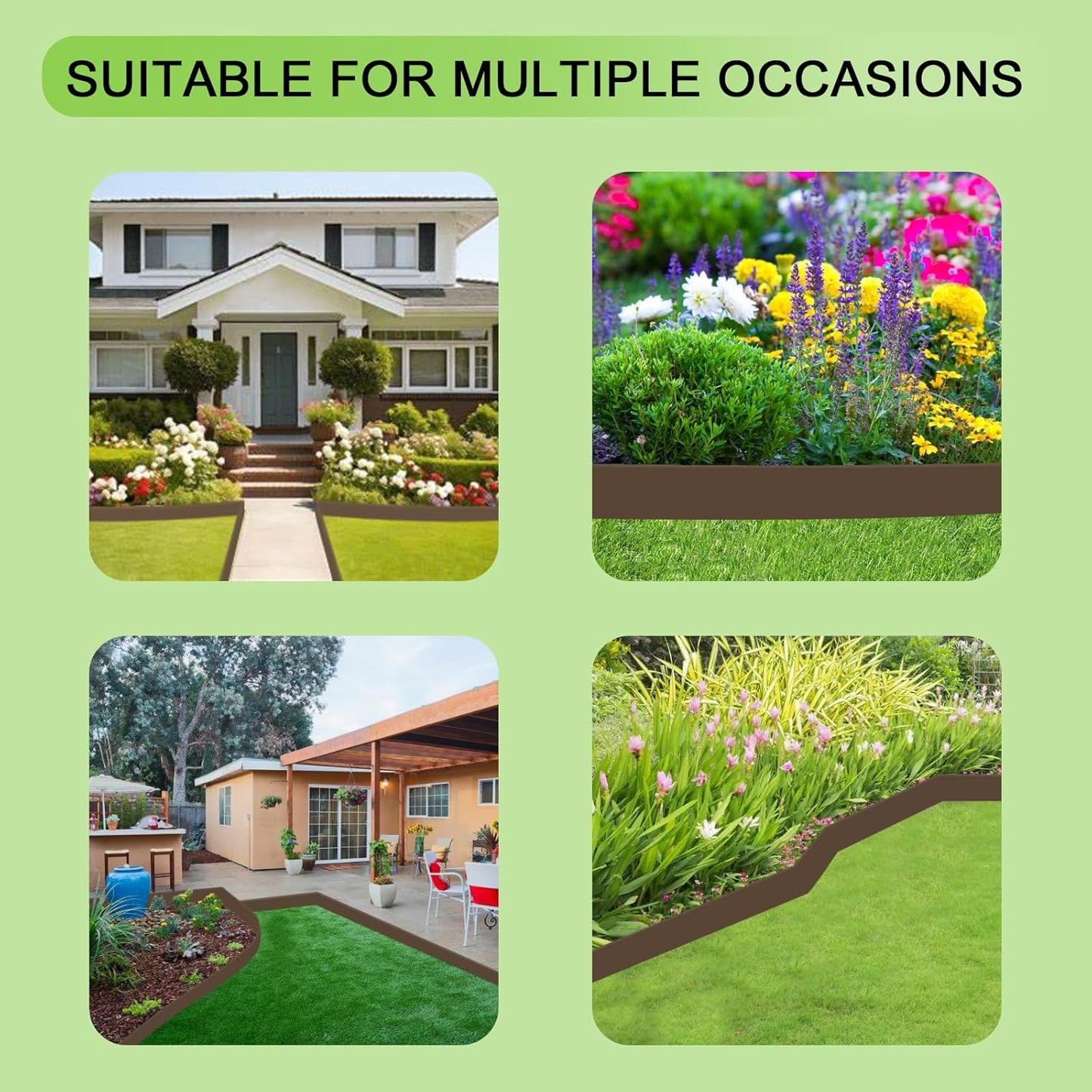 Landscape Edging Border 33 FT with 30 Spikes,No Dig Garden Edging Lawn Border [Extra Tall 4IN High],Flexible Lawn Edging for Landscaping Flower Beds Yard Pathway (Brown)