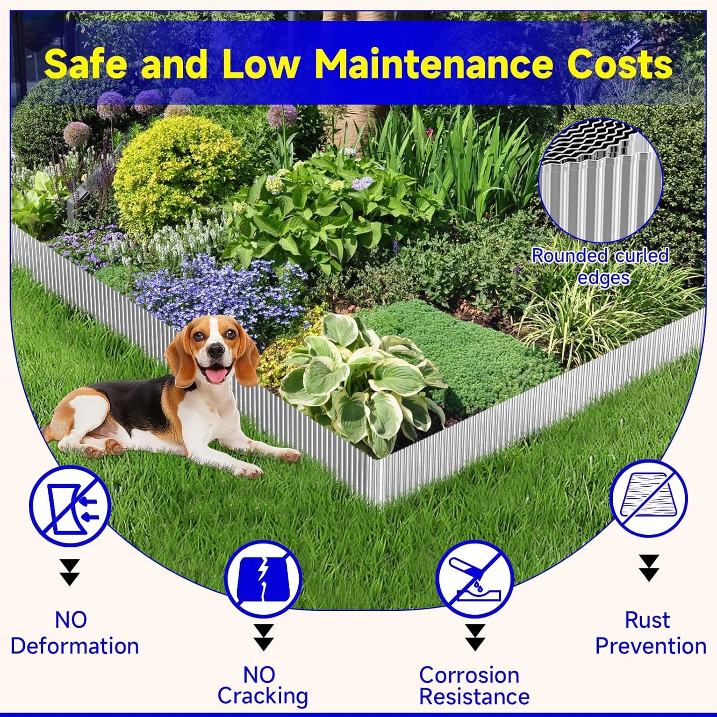 Corrugated Garden Edging,4"×10Ft Galvanized Steel Landscape Edging & Lawn Edging Border,Metal Garden Border for Flower Beds,Garden,Lawn,Raised Beds & Tree Surrounds(Silver)